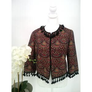 Chelsea & Violet Womens Size S Jacquard Print Tassel Detail Bolero Crop Jacket